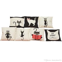 Housse De Coussin En Lin Motif De Chat Noir Et Blanc Home Office Canapé Taie D Oreiller Carrée Coussin Décoratif Couvre Taies D Oreiller Sans Insert