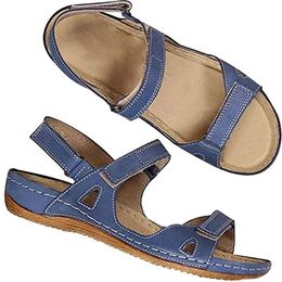 Floopi Sandals for Women Cute Open Toe Wide Elastic Design Summer Comfy Faux Leather Ankle Straps W/Flat Sole Memory Foam 10