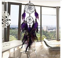Feather Crafts Purple Dream Catcher Wind Chimes Handmade Indian Dreamcatcher Net for Wall Hanging Car Home Decor 5pcs/lot GA454