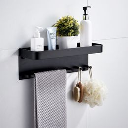 Bathroom Shelf Aluminium Black Corner Shelf Square Bath Shower Shelf Wall Mounted Storage Organiser Rack with Hooks and Towel Bar229e