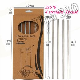 304 stainless steel metal straw short curved straight straws protection coffee straws drinking straws reusable straw T2I5285