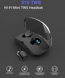 X18 Twins Wireless Bluetooth 5.0 Stereo Headset Waterproof Sport Headphone In-ear Earphones Earbuds TWS with Charging Socket for Smartphone