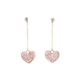 Korea Small Pink Sequin Love Earrings for women Sweet Crystal Heart Long Earrings Female jewelry oorbellen pendientes boho