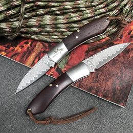 Special Offer Damascus Small Pocket Folding Knife Damascus Steel Blade Rosewood + Steel Handle EDC Pocket Gift Knives