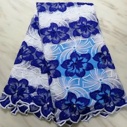 5Yards/pc Hot sale royal blue flower african milk silk lace and white french net lace fabric for dress BN134-10