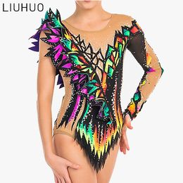 2020 new design rhythmic costumes sew On rhinestones gymnastics leotards for girls skirts ballroom competition leotard for lady