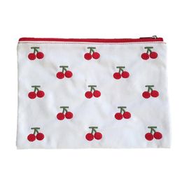 10pcs Cosmetic Bag Women Cherry embroidery Canavs Large Capacity Zipper Makeup Bag