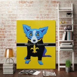 High Quality 100% Handpainted Modern Abstract Oil Paintings on Canvas Animal Paintings Blue Dog Home Wall Decor Art AMD-68-8-9