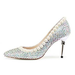 Blingbling AB Crystal Wedding Shoes 3 Inches High Heel Wedding Party Prom Pumps Pointed Toe Lady T-stage Show High Heels