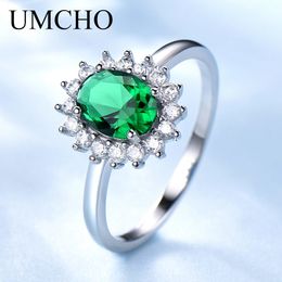 Umcho Emerald Gemstone Rings For Women Princess Diana Ring Solid 925 Sterling Silver Vintage Engagement Party Gift Fine Jewellery Y19051602