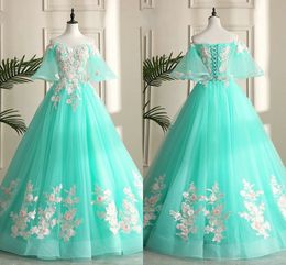 Juliet Sleeves Off The Shoulder Prom Sweet 16 Dresses 2019 Hand Made Flowers Beaded Embroidery Applique Quinceanera Dress For Sweet 15 Girls