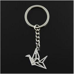 20pcs/lot Key Ring Keychain Jewelry Silver Plated origami paper cranes Charms Pendant key Accessories