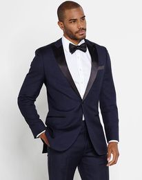 Classic Designe Navy Blue Men Wedding Dress Excellent Groom Tuxedos Popular Jacket Blazer Men Business Dinner/Darty Suit(Jacket+Pants+Tie)56