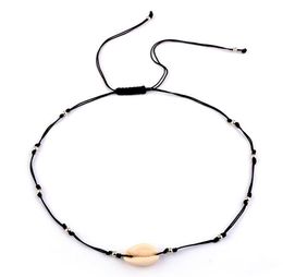 New Bohemian Jewelry Simple Black Rope Chain Woven Silver Color Beads Shell Clavicle Choker Necklace for Women Beach Accessories hot