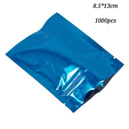 1000pcs 8.5*13cm blue zip lock flat bottom packaging bags Aluminium foil zipper plastic package bag packing gift storage pouch DHL ship