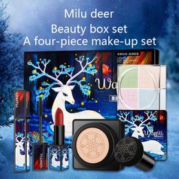 Elk Makeup Set Lipstick Loose Powder Mascara BB Cream Small Mushroom Air Cushion Cosmetic Kit Hot Sell Q1