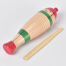 Free shipping Orff Blow Musical instrument Fish frog music Teaching aids Wooden fish tube Shaving fish kindergarten school toy