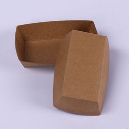 Kraft Paper Ship Boxes Hot Dog BBQ Paper Tray Fried Chicken Popcorn Dessert Box Food Package for Party