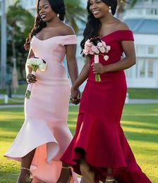 African Mermaid Bridesmaid Dresses Prom Gowns Off Shoulder Floor Length Formal Maid Of Honour Dress For Wedding Evening Party Gowns Vestidos