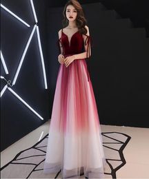 Spaghetti Long Chiffon Bridesmaids Dresses 2019 A Line Simple Plus Size Bridemaids Dresses Gradual Tulle Maid Of Honor Blue and Dark Red