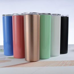 24pcs 600ml 20oz Stainless Steel Skinny Tumbler Vacuum Insulation Straight Car Cup Beer Coke Cup with Lids