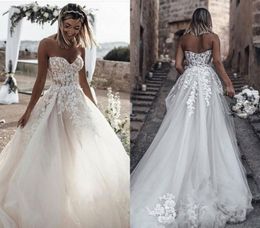 Cheap Long Backless Wedding Dress A Line Lace Appliques Boho Garden Church Formal Bridal Gown Custom Made Plus Size