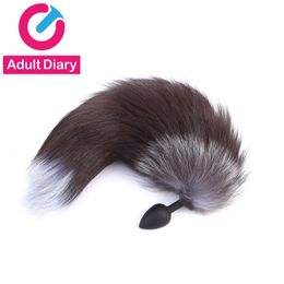 Adult Diary Silicone Butt Plug, Black Fox Tail Anal Plug, Soft Erotic Anal Beads Sex Toys For Women, Adult Games Sex Products C18112701