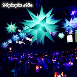 Hanging Inflatable Bright Star Model 2m Lighting Thorn Starlight Personalized Air Blown Balloon With Led Light For Party Night Decoration