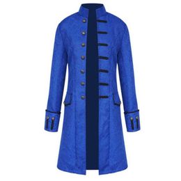 Men's Trench Coats Gentlemen Men Coat Steampunk Jackets Mediaeval Costume Long Sleeve Gothic Brocade Jacket Frock Vintage Stand Collar