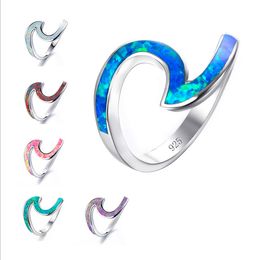 New 6 Pcs/Lot Luckyshine Holiday Gift Dazzling Fire Streamlined multi-color Fire Opal Gems 925 Sterling Silver Plated Wedding Ring For Women