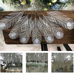 White plastic peacock feathers for drop ceiling hanging Pennant bell garland Banner Bunting decoration DIY party wedding/birthday Favour