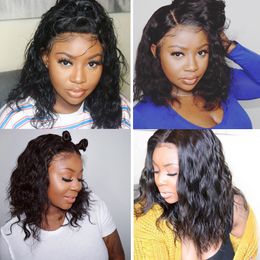 Lace Front Bob Wigs Wavy Natural Colour 130% Indian Middle Part Human Hair Wig with Baby Hair