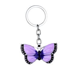 Purple Butterfly Keychains Crystal Rhinestone Charm Pendant Keyrings Lovers Couples Romantic Jewelry Valentine's Day Gifts