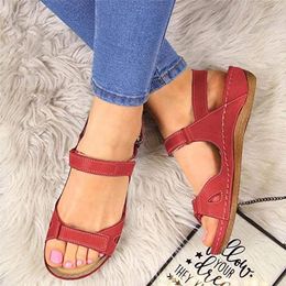 Floopi Sandals for Women Cute Open Toe Wide Elastic Design Summer Comfy Faux Leather Ankle Straps W/Flat Sole Memory Foam 42