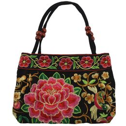 Chinese Style Women Handbag Embroidery Ethnic Summer Fashion Handmade Flowers Ladies Tote Shoulder Bags Cross-body(Flowers)