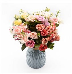13heads silk roses Bride bouquet Wedding christmas decoration for home vase ornamental flowerpot artificial flowers