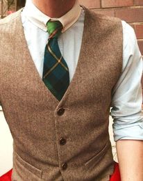 2019 New Wool Groom Vests Wedding Herringbone Tweed Vests Slim Fit Mens Vests Custom Made Plus Size Cheap Part Prom