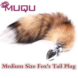 Medium Size Long Metal anal toys Fox tail Anal Plug erotic toys Butt Plug sex toys for woman and men sexy Buttplug adult sex toy Y18110802