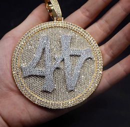 Large Size Iced Out Number 44 Diamond Round Pendant Necklace 18K Gold Plated Mens Bling Hiphop Jewellery Gifts for Christmas