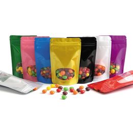 Various Colors 100 Pcs Clear Window Aluminum Foil Stand Up Zip Lock Packing Bag Reusable Food Plastic Ziplock Pouch Storage Bag