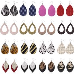 16 Pairs Cheetah Leather Womens Red Earings Set Snakeskin Tear Drop Plaid Leather Long Drop Dangle Trendy 2020 Wholesale