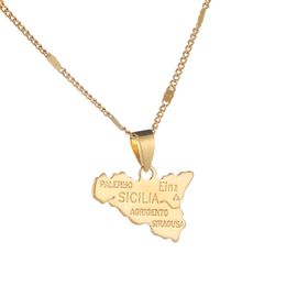 Gold Color Map of Sicilia Pendants Necklace Fashion Women Men Jewelry Italian Charm Jewelry