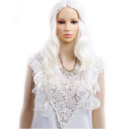 grey wig cosplay UK - Size: adjustable Select color and style Cosplay Wigs Game slivery grey White Synthetic Hair Wig Long Wavy Hair Wigs