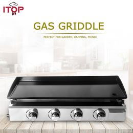 Edelstahl Gas Plancha LPG Griddle Grill 4 Brenner Barbecue Party Camping CE