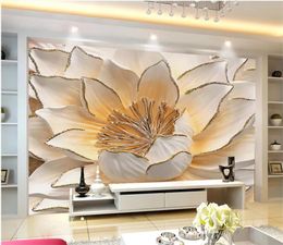 room modern wallpaper Modern minimalist flower embossed TV background wall 3D living room decorative painting
