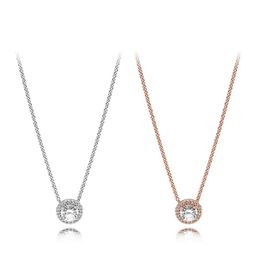 LADY Round diamond pendant Jewellery rose gold Necklace S925 Sterling Silver Clavicle Chain Women Pendants Necklaces Original Box for Pan W214