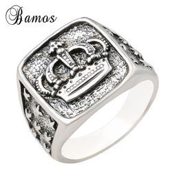 Punk New Arrival Silver Colour Crown Signet Ring Men Carved Star Vintage Finger Ring Male Jewellery Cool Unique Gift