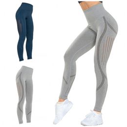 Sexy High Waist Yoga Pants Multicolor Knitting Seamless Quick Drying Female Training Leggings Sports Trousers Apparel 34hq E19