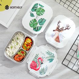 WORTHBUY Japanese Colour Pattern Bento Box 304 Stainless Steel Lunch Box With Compartments For Kids School Food Container Box C18112301