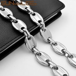 SUNNERLEES Fashion Jewelry 316L Stainless Steel Necklace 15mm Huge Coffee Beans Link Chain Silver Men Women Gift SC13 N